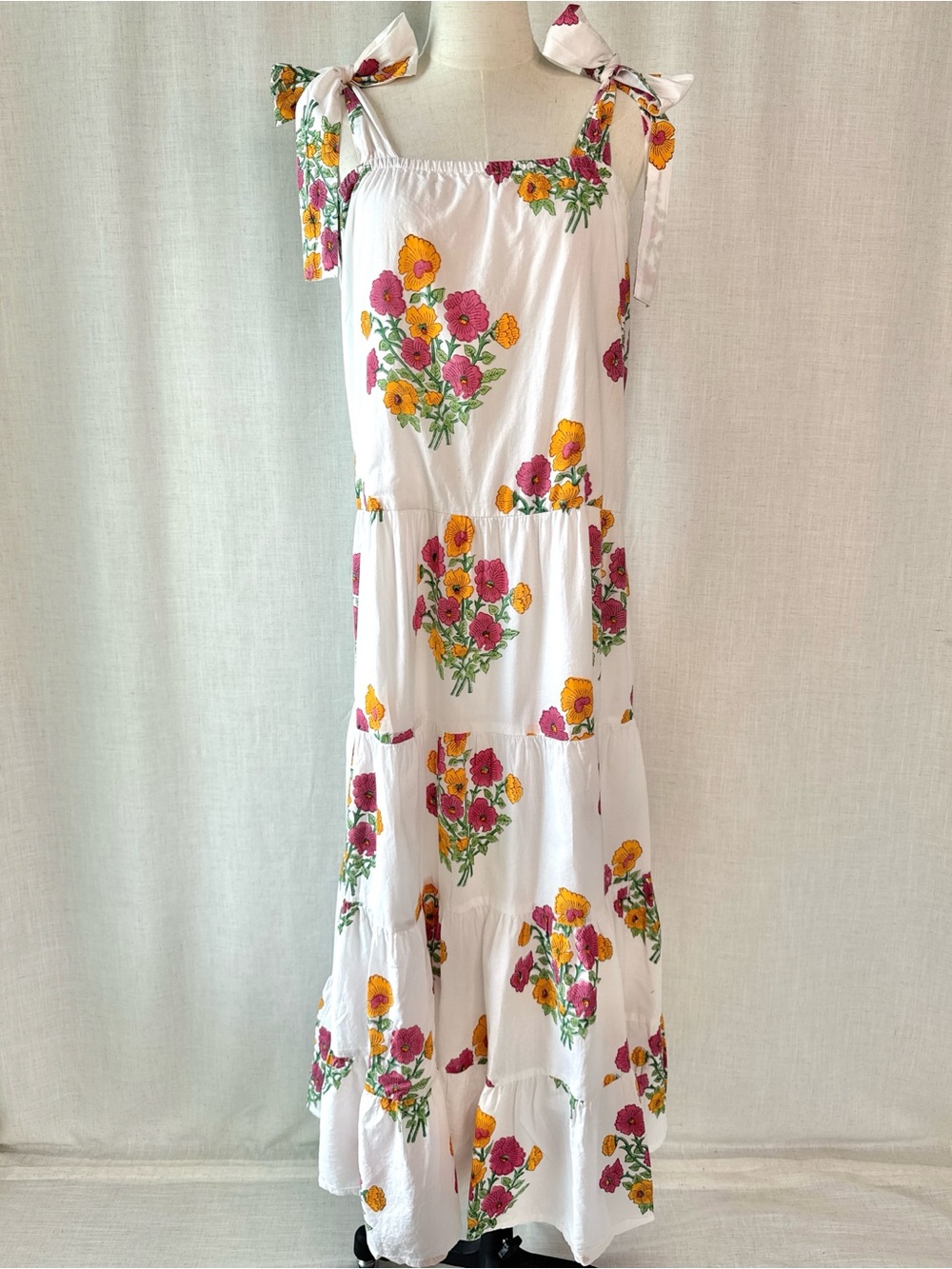 Victoria Dunn King Street Posies Floral Maxi Dress Cotton White Orange Pink XL - Picture 1 of 12